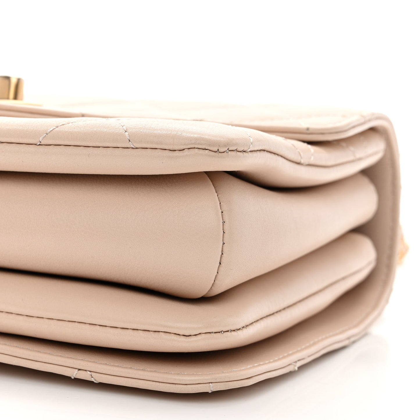 Calfskin Quilted Metal Small Top Handle Envelope Flap Beige
