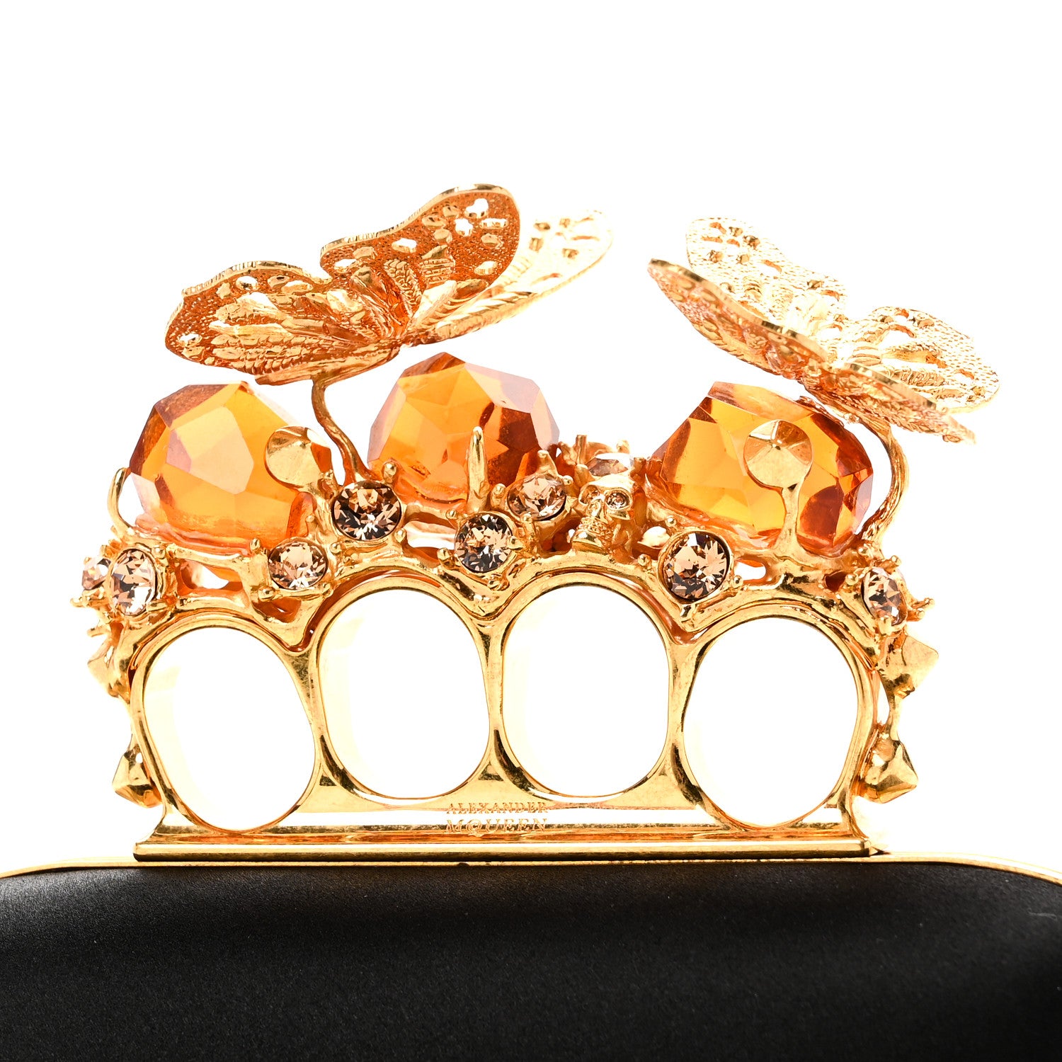 Alexander McQueen Satin Butterfly Knuckle Duster Box Clutch Black 9 of 13