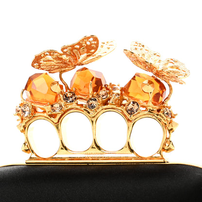 Alexander McQueen Satin Butterfly Knuckle Duster Box Clutch Black 9 of 13