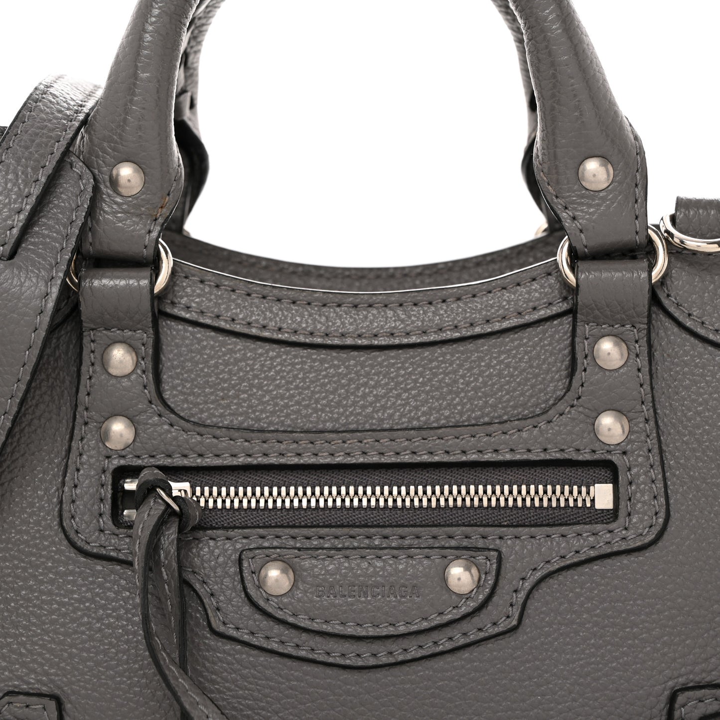 Grained Calfskin Neo Classic Silver Hardware Mini City Dark Grey