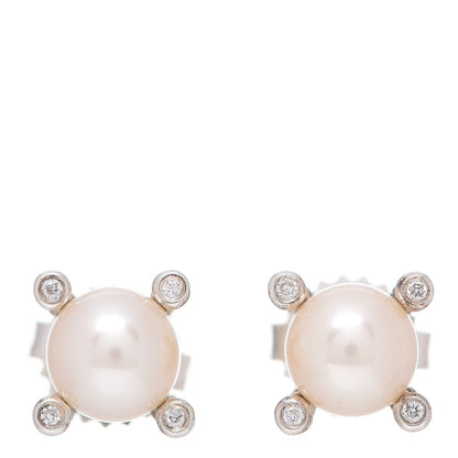 David Yurman Sterling Silver Diamond Pearl 7mm Earrings 5 of 8