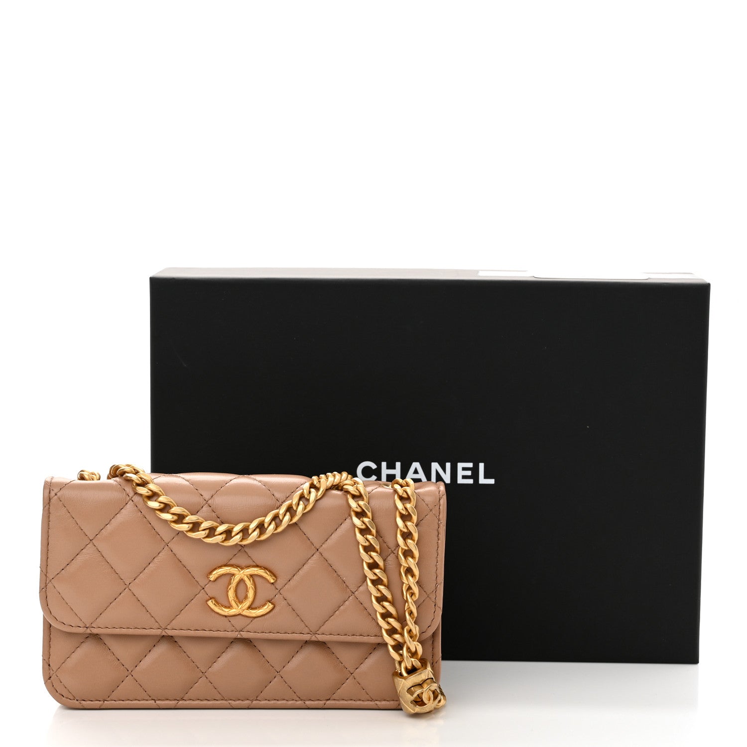 Chanel Lambskin Quilted Pillow Crush Flap Phone Holder With Chain Beige 12 of 12