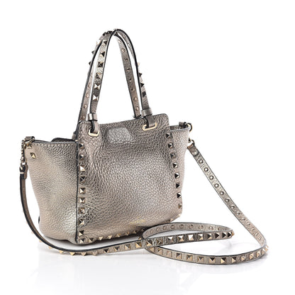 Valentino Garavani Metallic Alce Printed Calfskin Mini Rockstud Tote Sasso 3 of 8