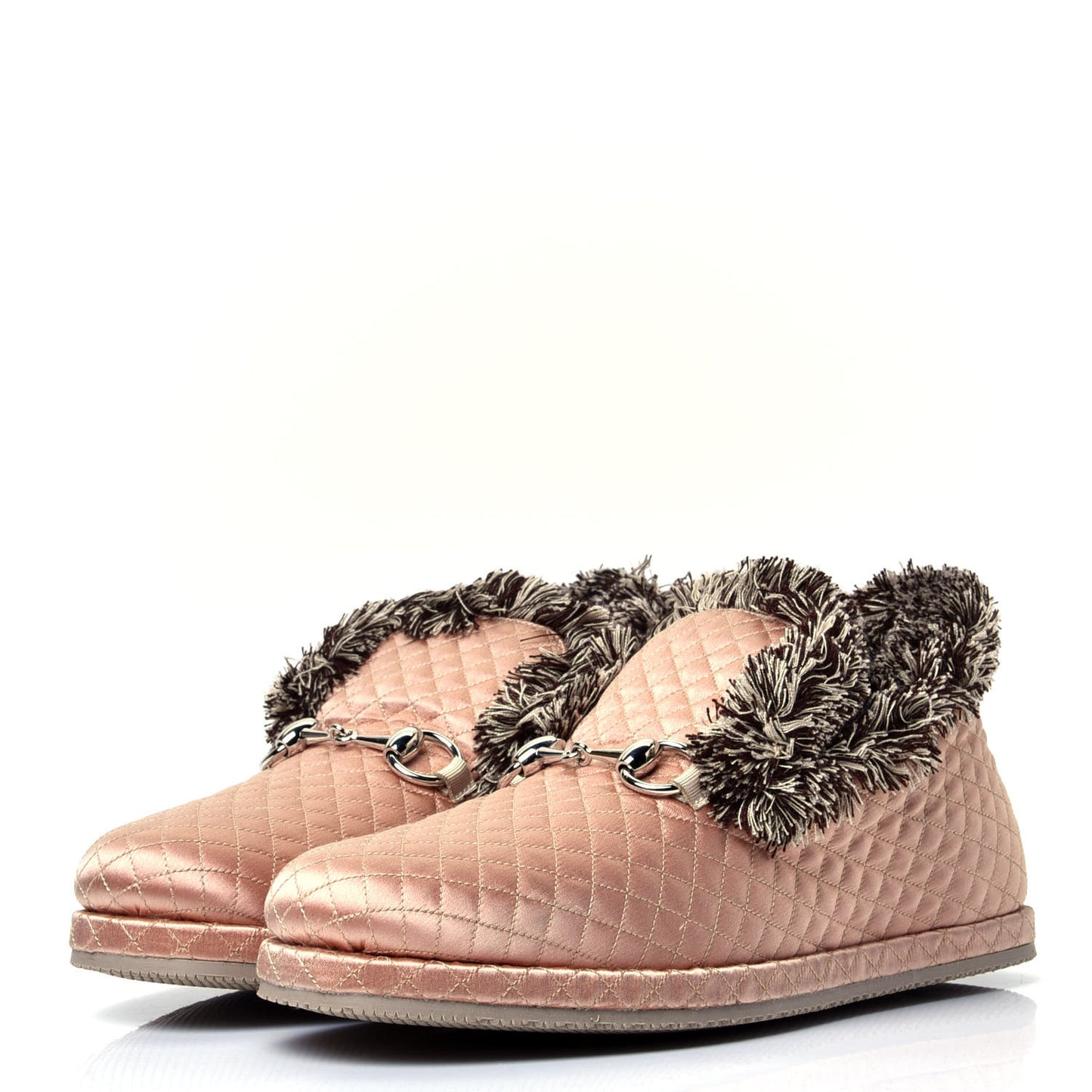 Satin Quilted Womens Fria Horsebit Loafers 37 Apricot Beige