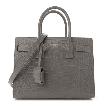 Saint Laurent Calfskin Crocodile Embossed Baby Sac De Jour Fog 1 of 13