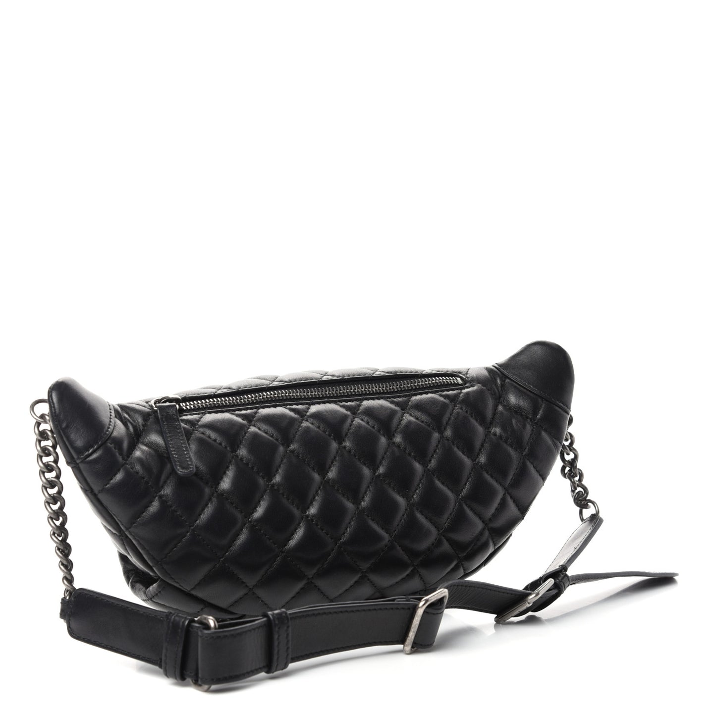 Lambskin Quilted Banane Waist Bag Fanny Pack Black