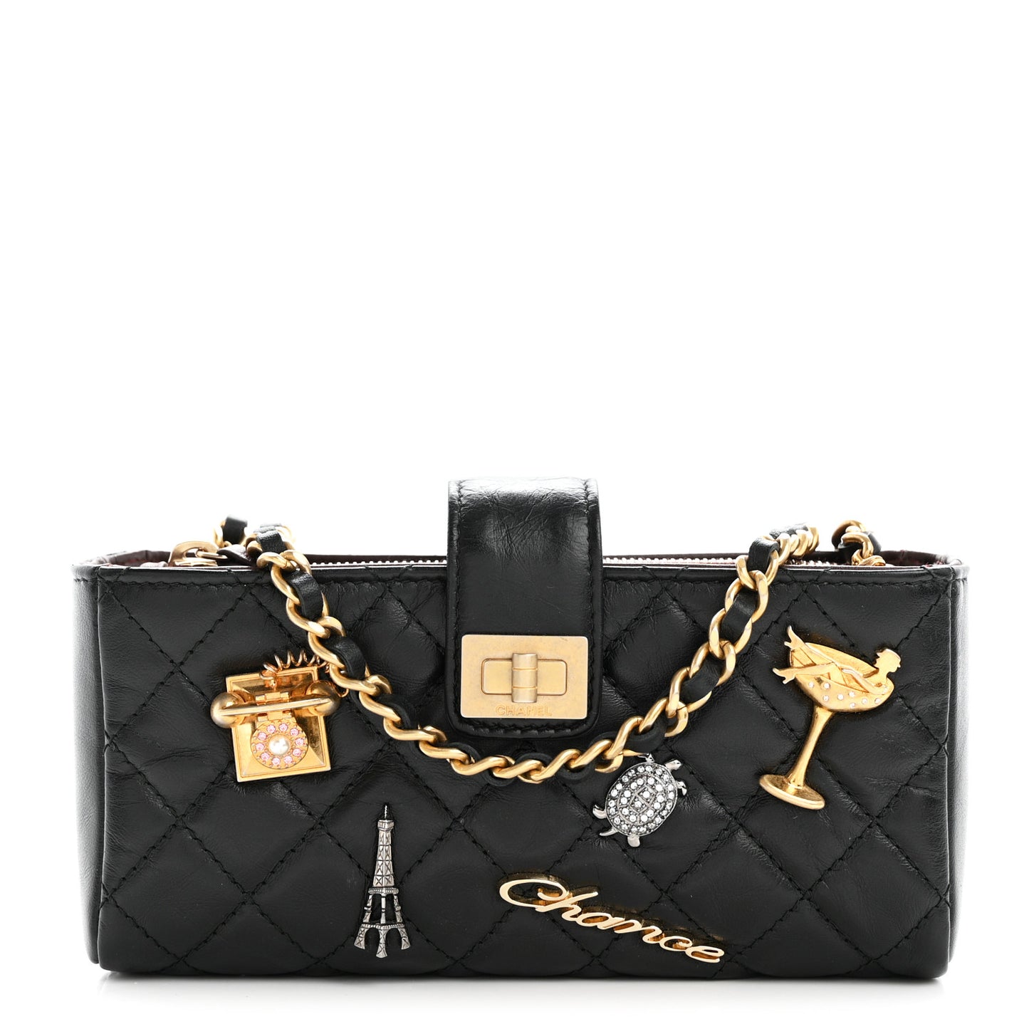 Aged Calfskin Lucky Charms 2.55 Reissue Mini Clutch With Chain Black