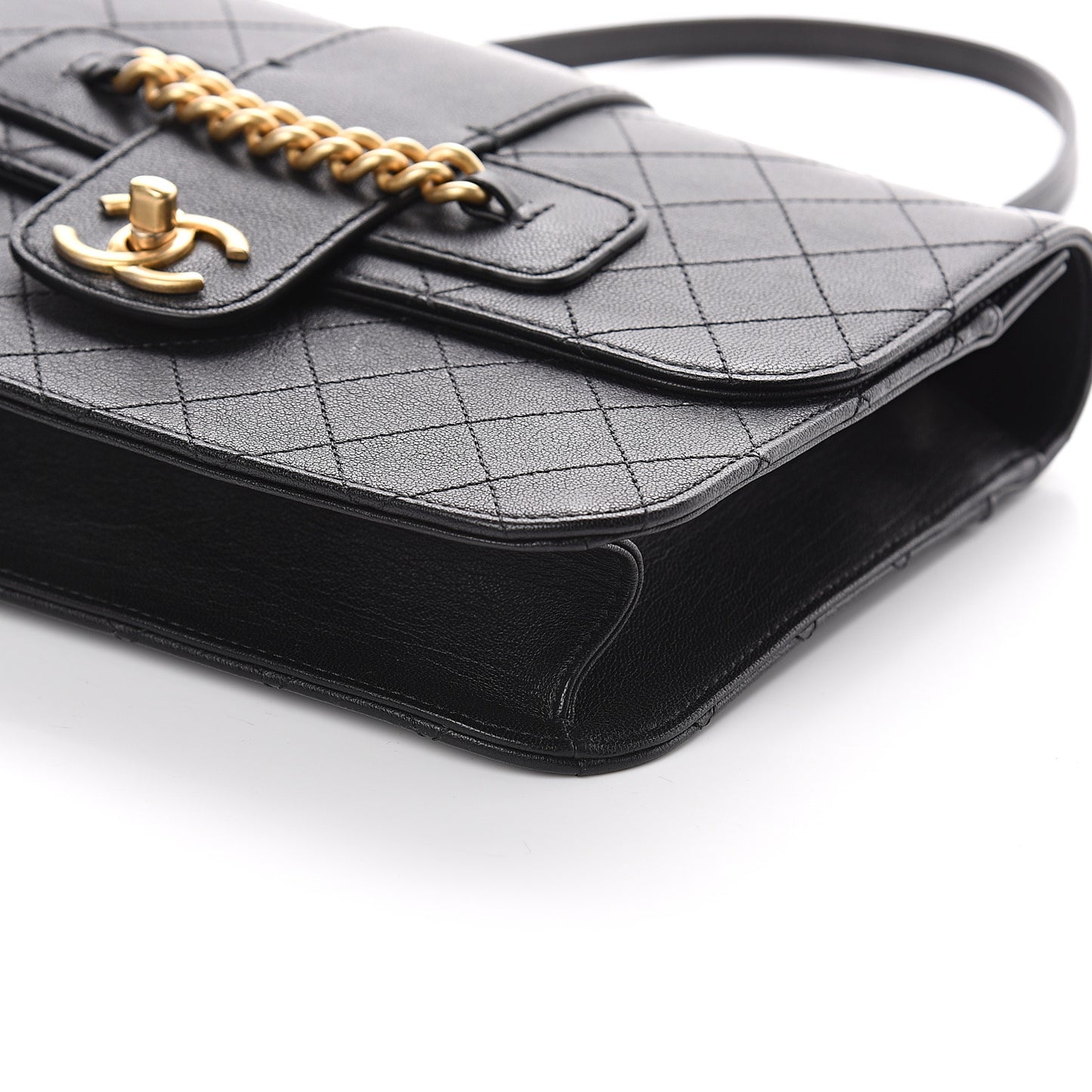 Goatskin Stitched Flap Bag Black