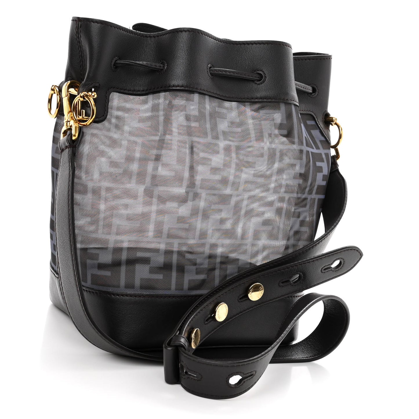 Mesh Vitello Grace F is Fendi FF 1974 Grande Mon Tresor Bucket Bag Azzurro Black Ebano
