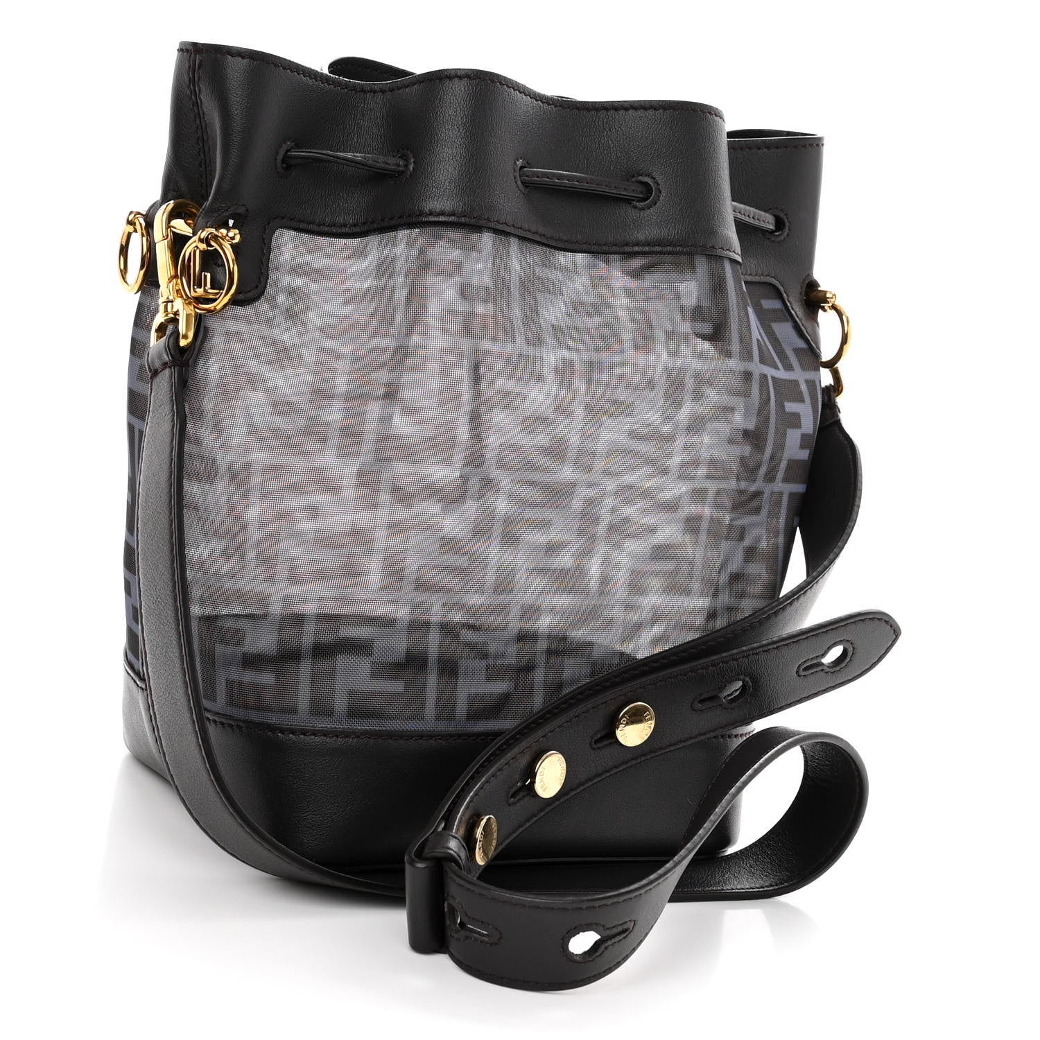 Fendi Mesh Vitello Grace F is Fendi FF 1974 Grande Mon Tresor Bucket Bag Azzurro Black Ebano 3 of 10