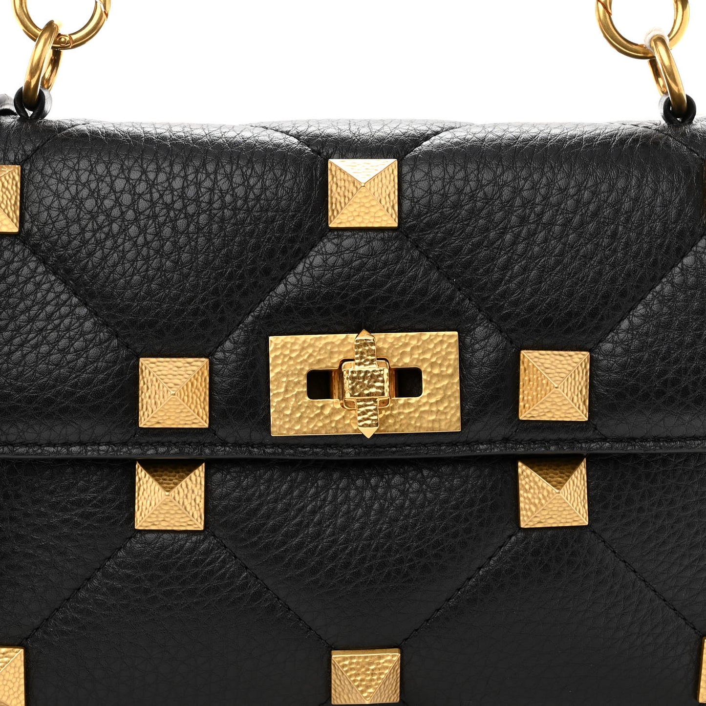 Grained Calfskin Medium Roman Stud Shoulder Bag Black