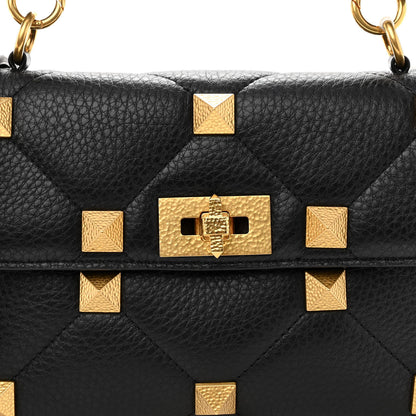 Valentino Garavani Grained Calfskin Medium Roman Stud Shoulder Bag Black 7 of 9