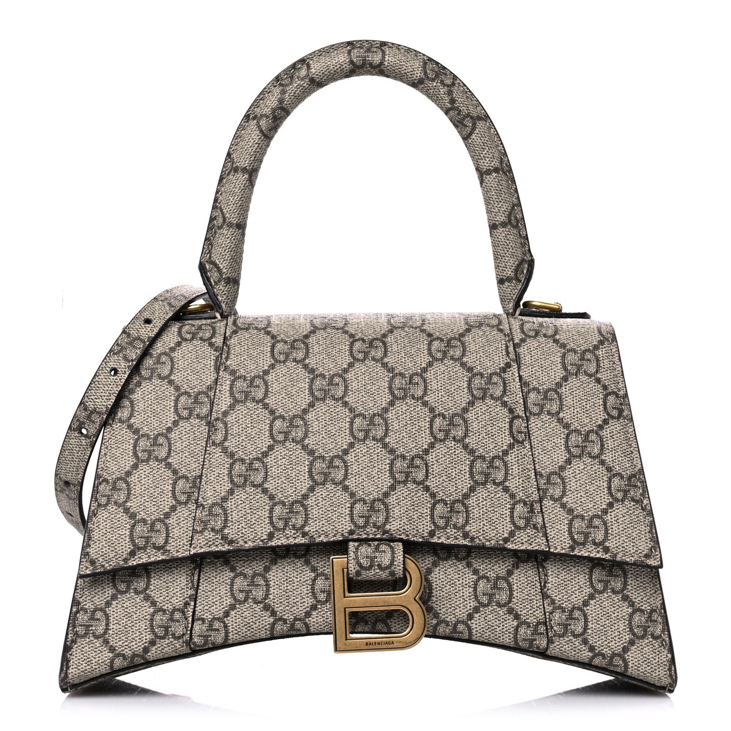 X GUCCI GG Supreme Monogram Small Hourglass Top Handle Bag Beige Ebony