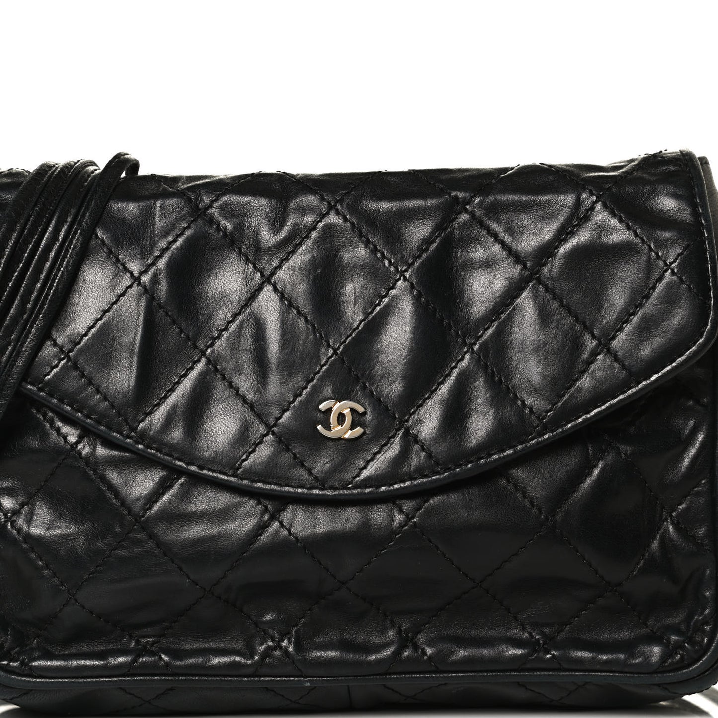 Lambskin Stitched Small Single Flap Black