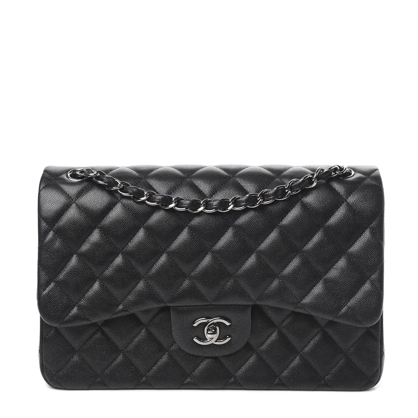 Iridescent Caviar Quilted Jumbo Double Flap Black