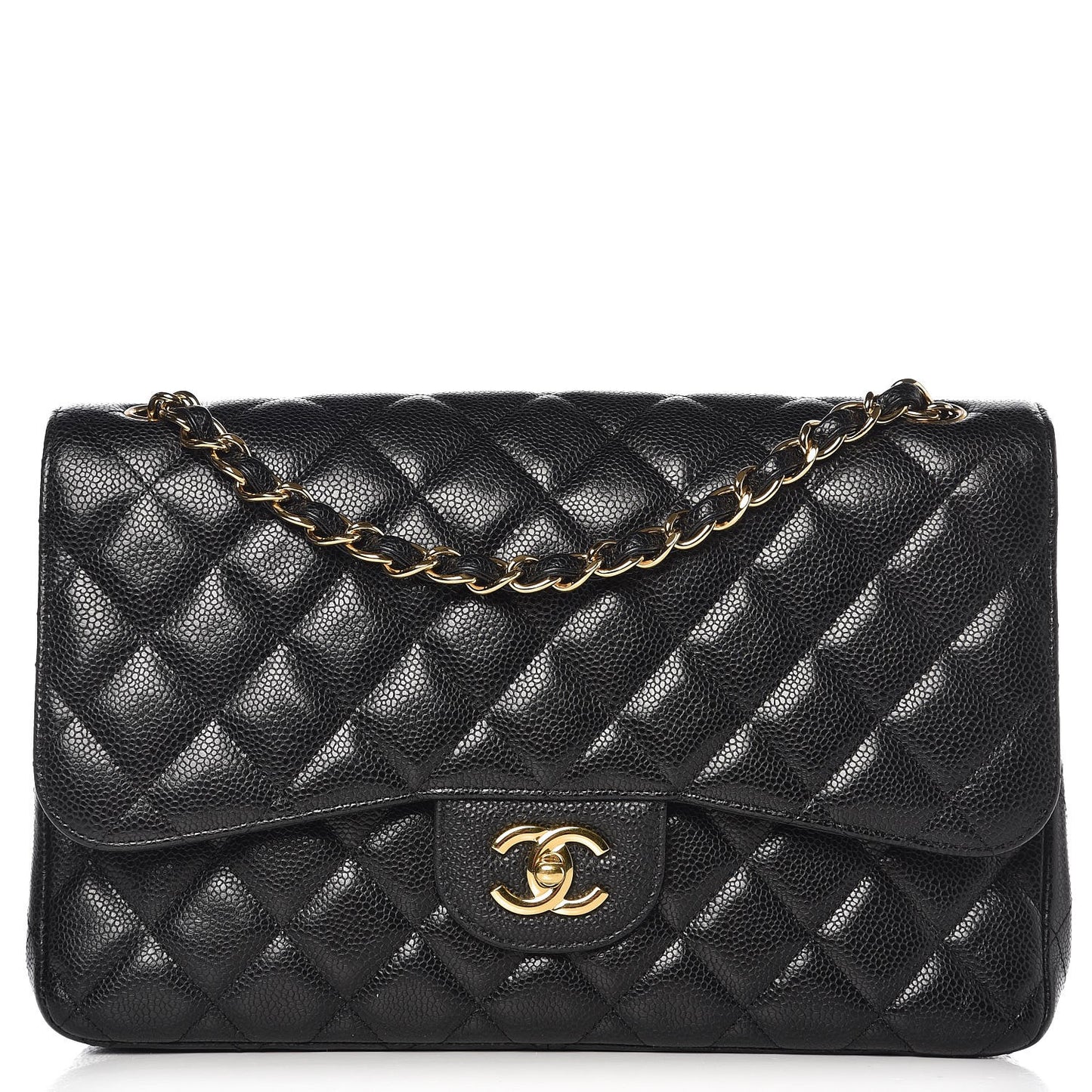 Caviar Quilted Jumbo Double Flap Black