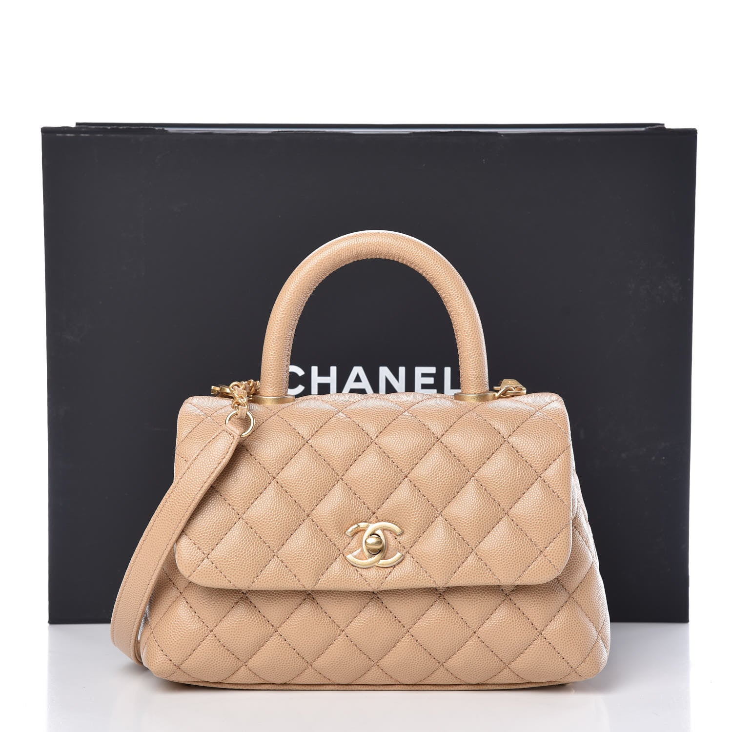 Chanel Caviar Quilted Mini Coco Handle Flap Beige 10 of 10