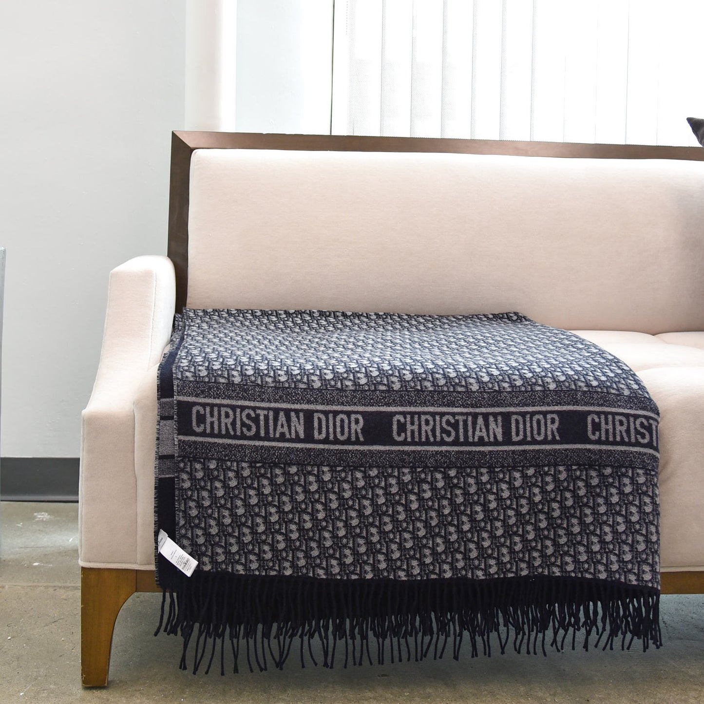 Cashmere Wool CD Oblique Throw Blanket Blue