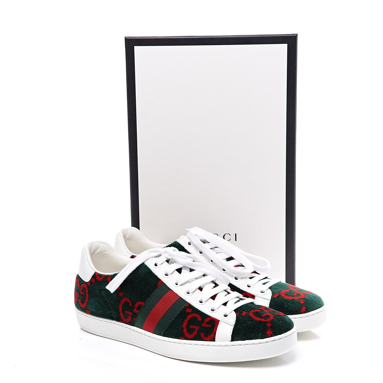 Gucci Terry Cloth GG Monogram Web Womens Ace Sneakers 39 Green Red 11 of 11