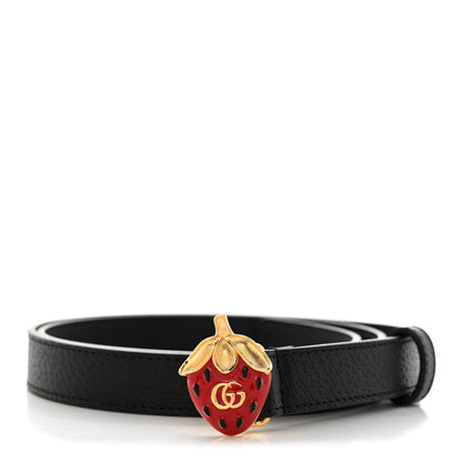 Gucci Textured Dollar Calfskin Double G Strawberry Thin Belt 85 34 Black 1 of 5