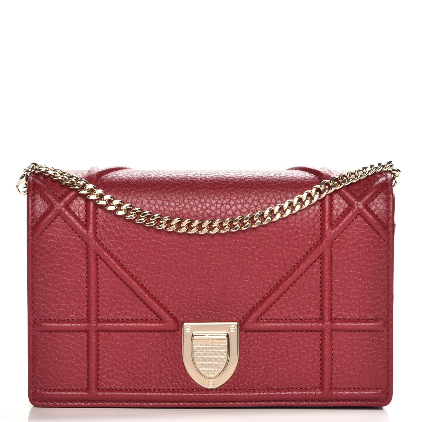 Grained Calfskin Diorama Wallet on Chain Pouch Burgundy