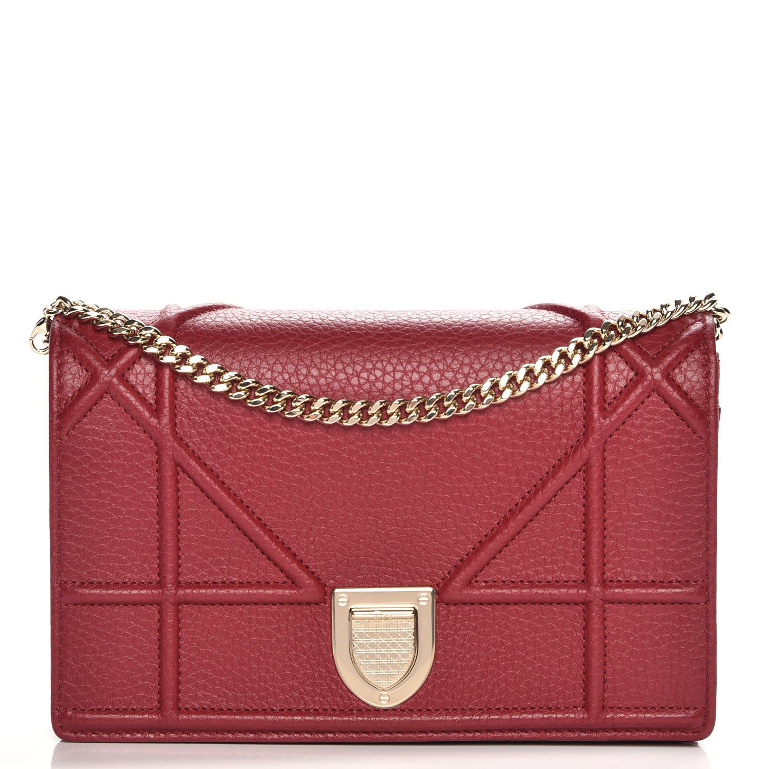 Christian Dior Grained Calfskin Diorama Wallet on Chain Pouch Burgundy 1 of 6