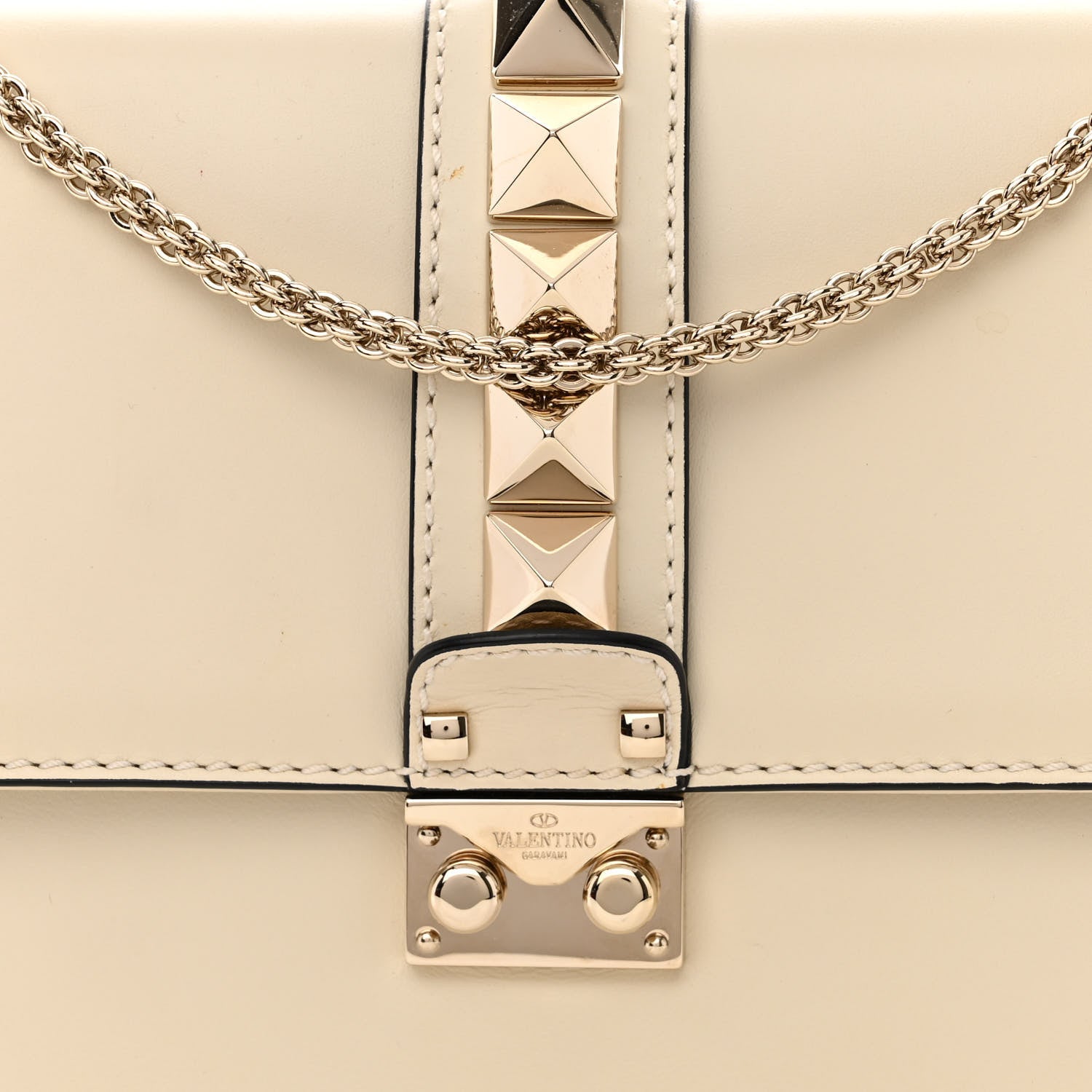 Valentino Garavani Vitello Medium Glam Lock Rockstud Flap Light Ivory 8 of 12