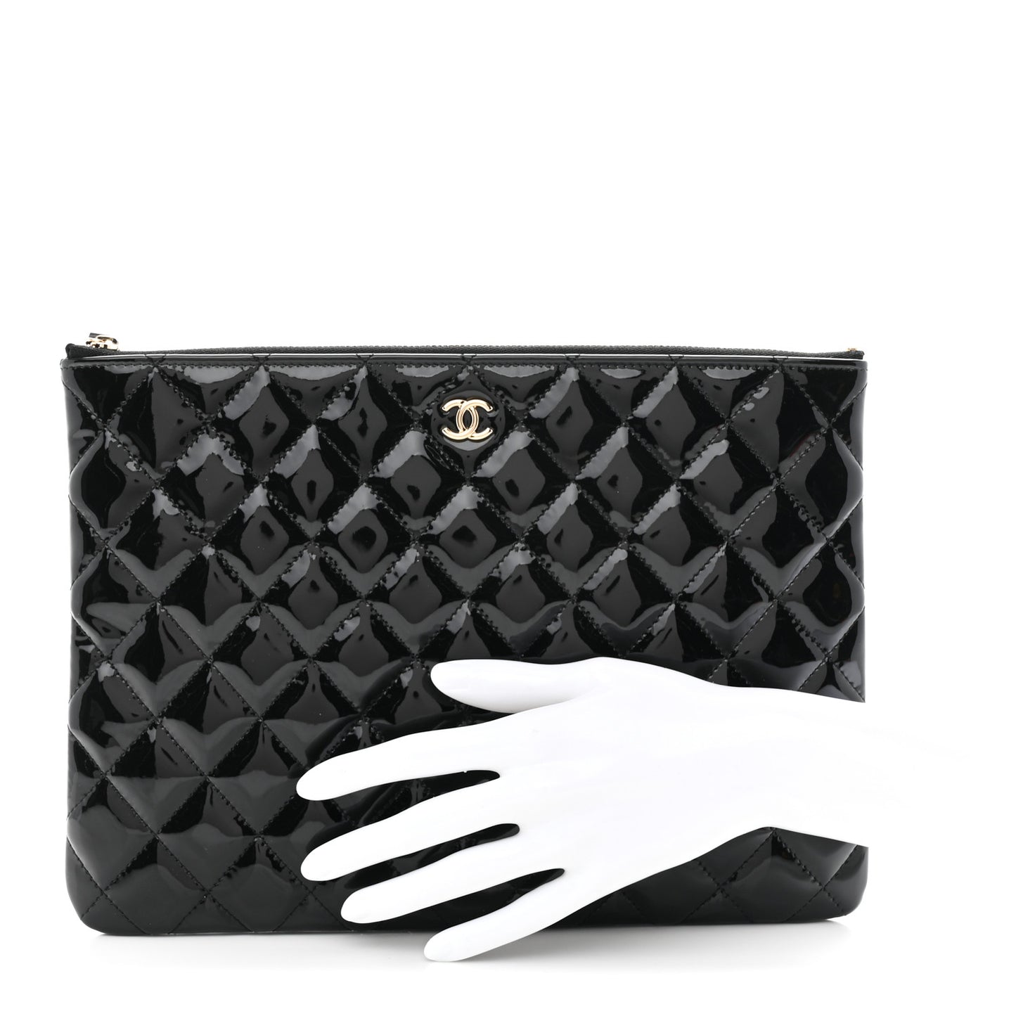 Patent Calfskin Quilted Medium Cosmetic Case Black