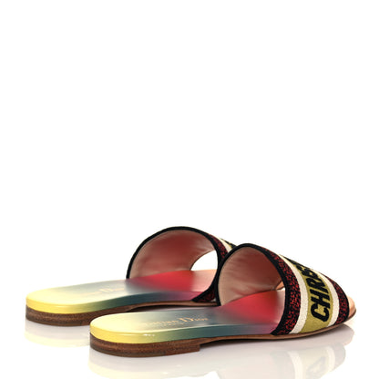 Christian Dior Canvas Dioraura Embroidered Dway Flat Slide Sandals 35 Multicolor 4 of 10