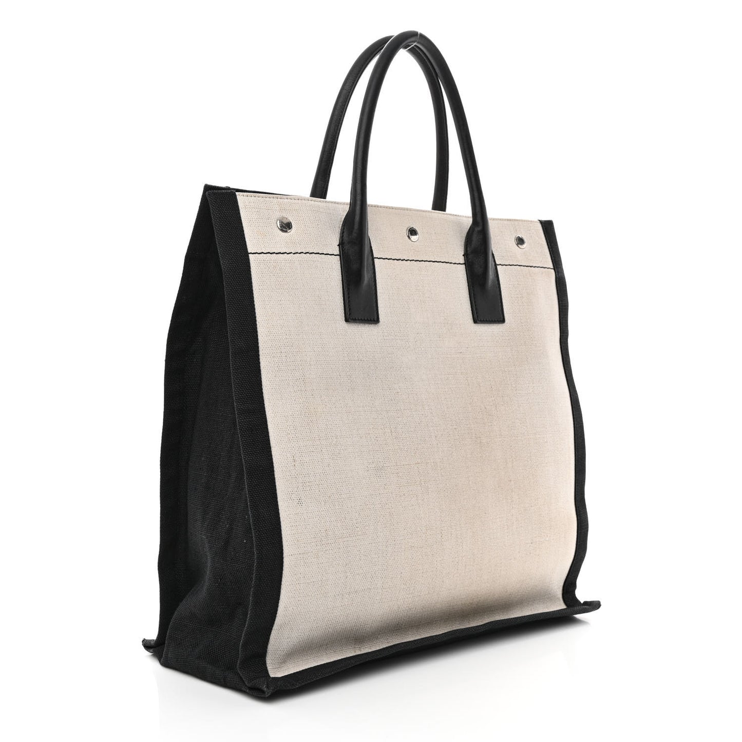 Linen Calfskin Rive Gauche North South Tote White Black