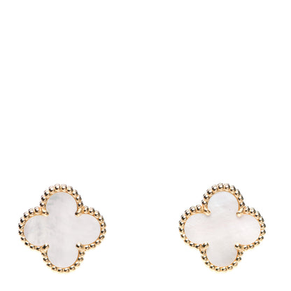 Van Cleef & Arpels 18K Yellow Gold Mother of Pearl Vintage Alhambra Earrings 1 of 6