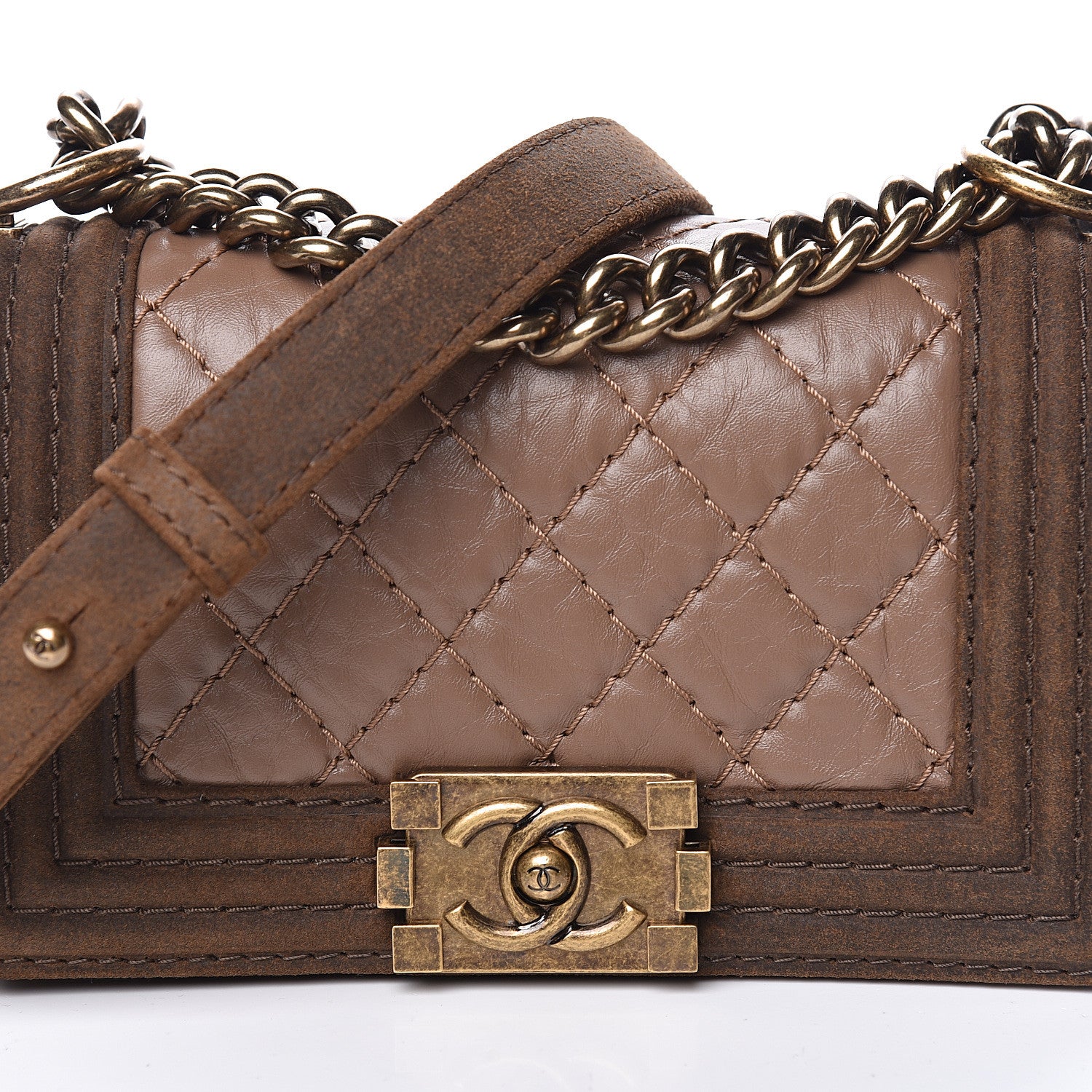 Chanel Aged Calfskin Nubuck Quilted Small Boy Flap Light Brown 13 of 14