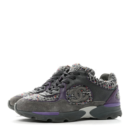 Chanel Suede Tweed Goatskin CC Sneakers 36 Grey Purple 3 of 9