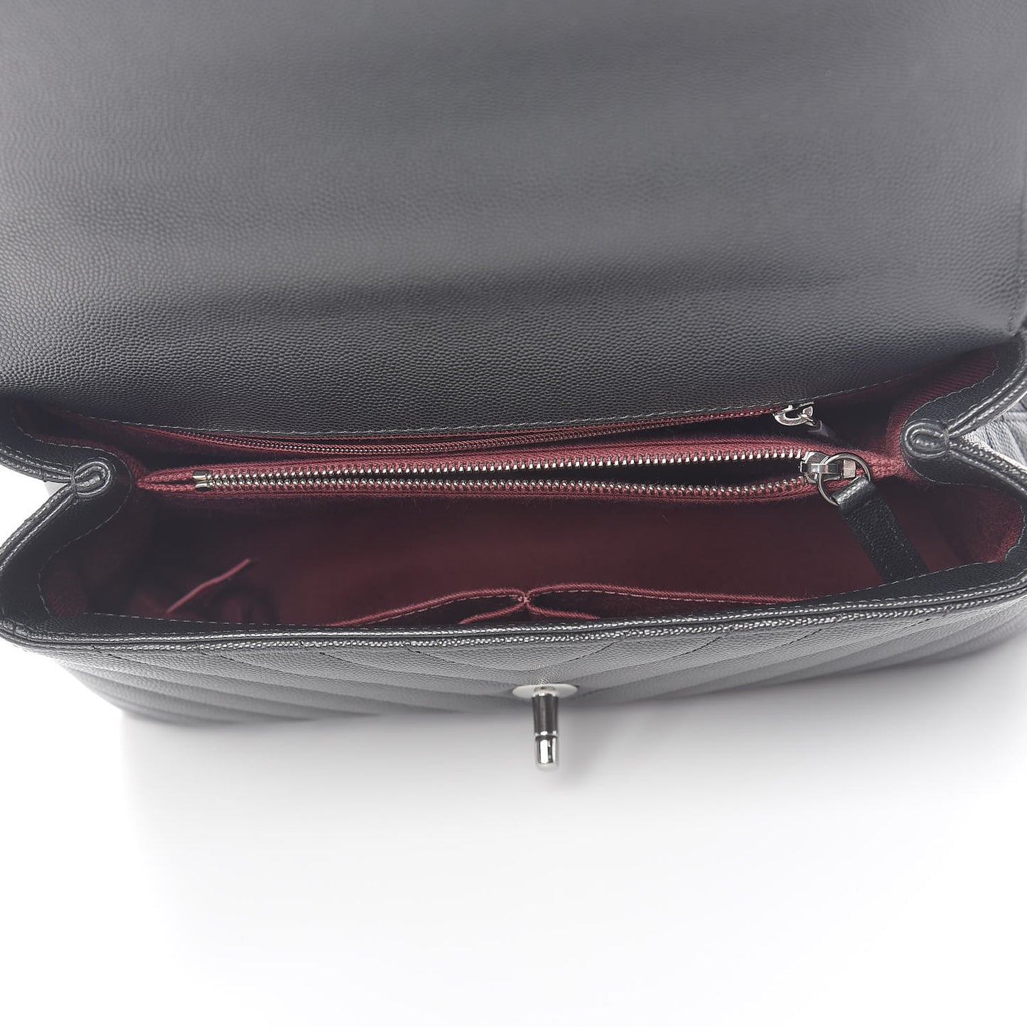 Caviar Chevron Quilted Small Coco Handle Flap Black