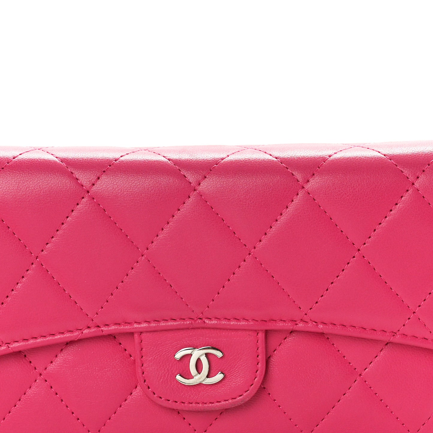Lambskin Quilted Large Flap Wallet Fuchsia