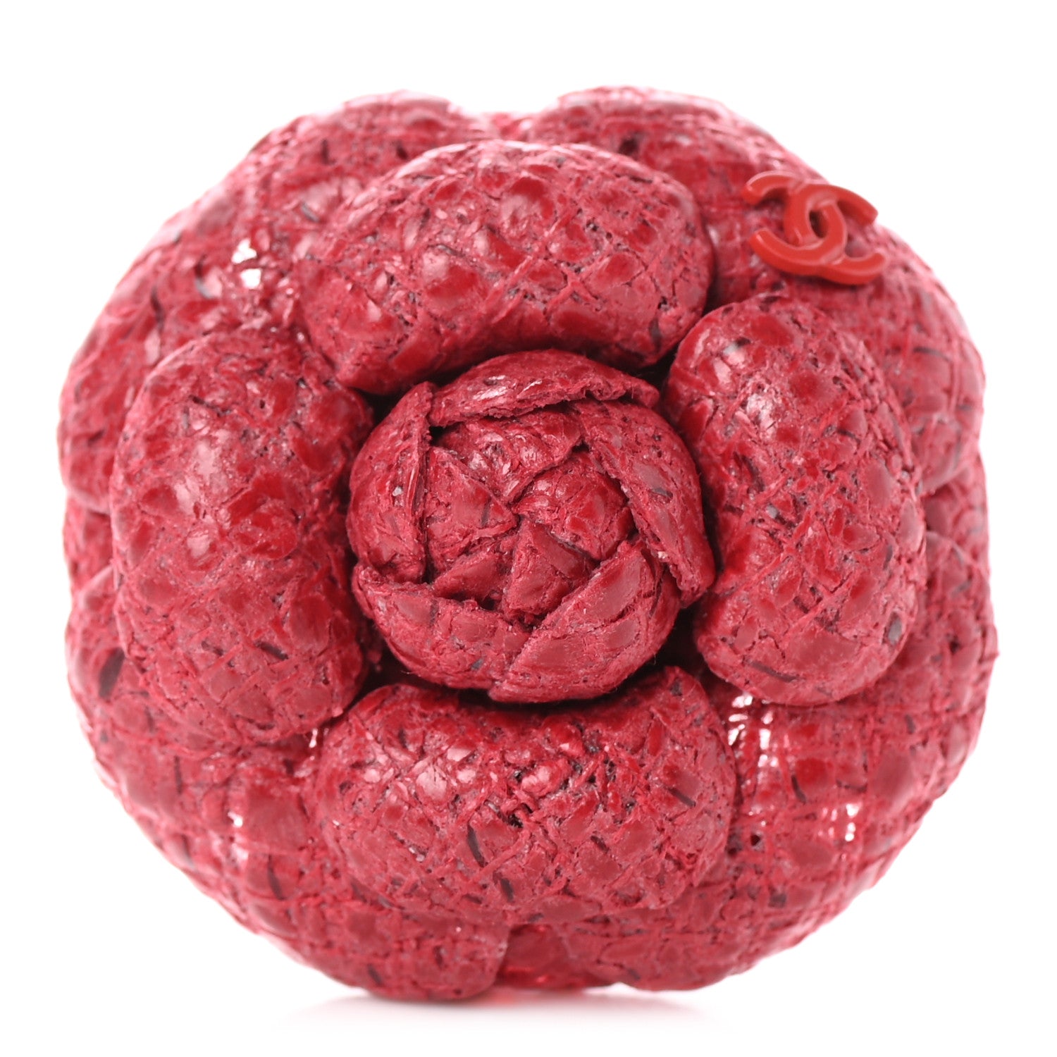 Chanel Tweed Camellia Brooch Red 1 of 5