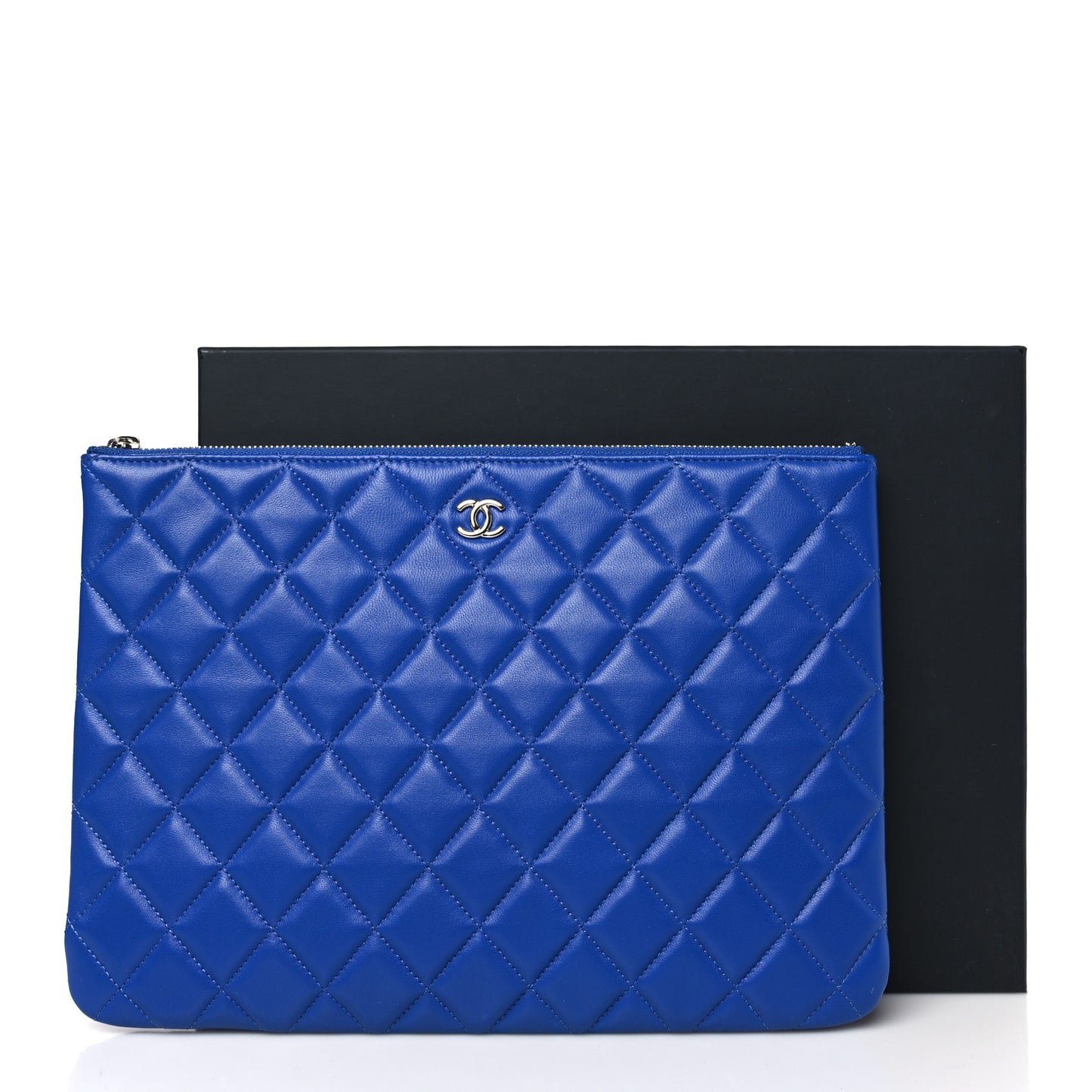 Lambskin Quilted Medium Cosmetic Case Blue