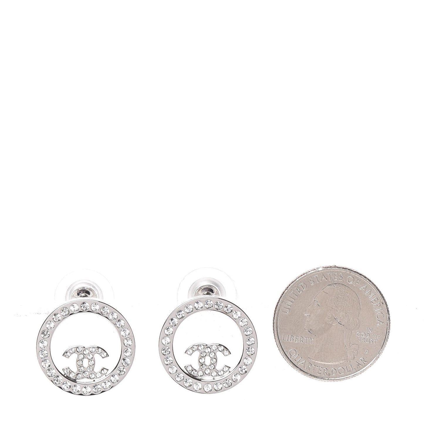 Crystal CC Round Earrings Silver