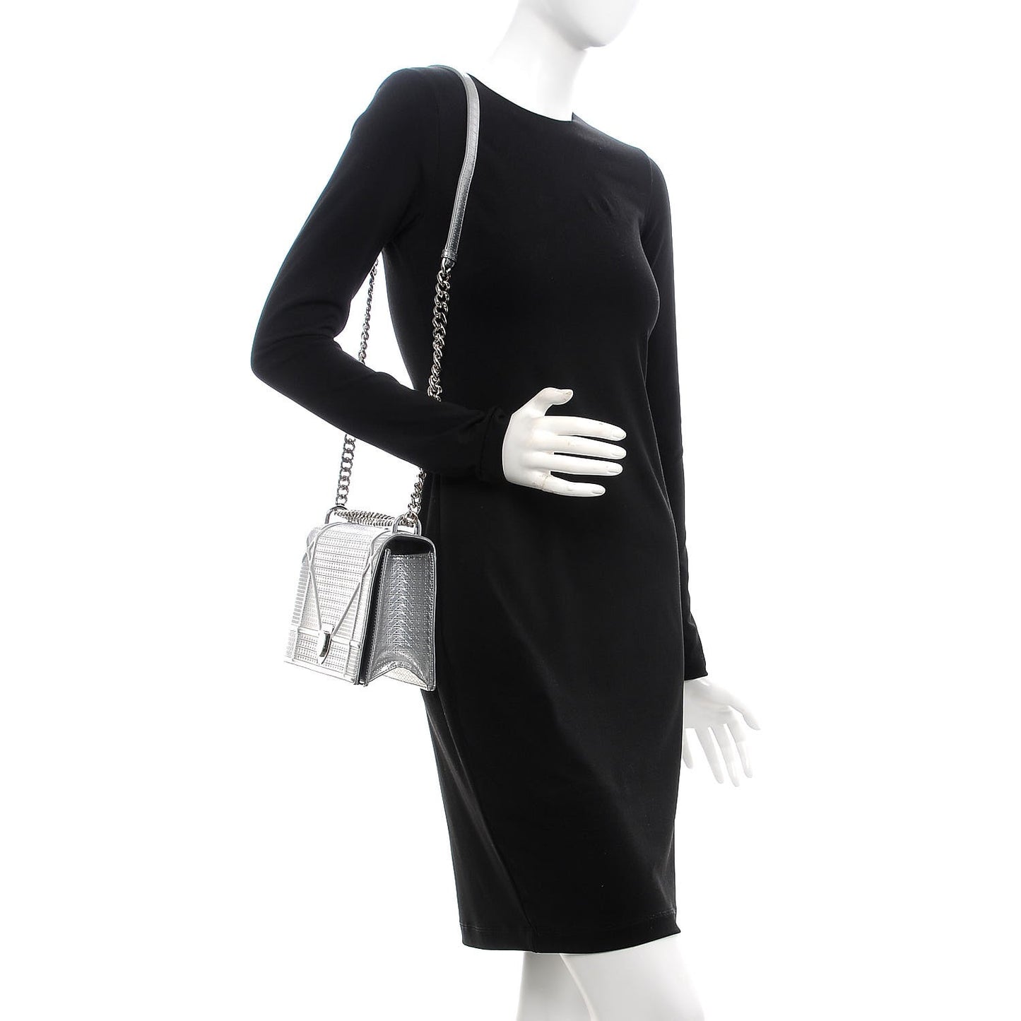 Metallic Patent Micro-Cannage Medium Diorama Flap Bag Silver