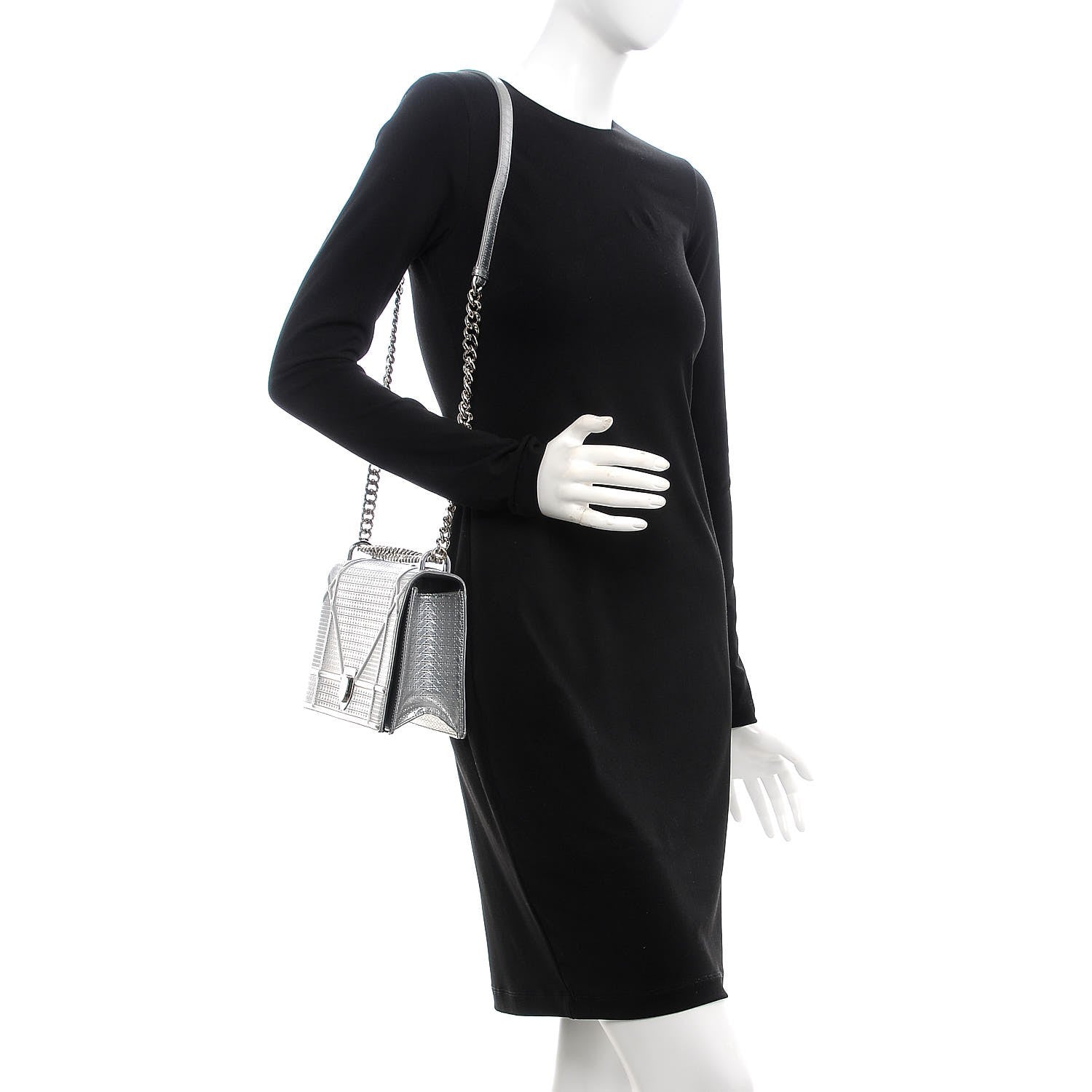 Christian Dior Metallic Patent Micro-Cannage Medium Diorama Flap Bag Silver 2 of 11