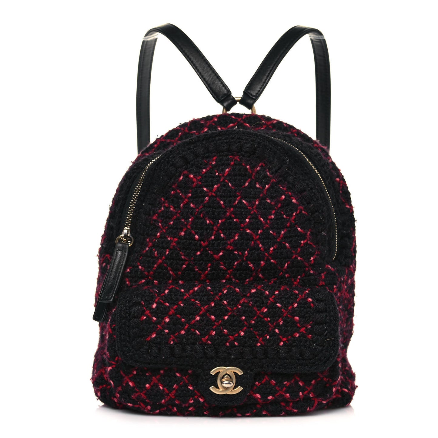 Knit Quilted Backpack Black Burgundy