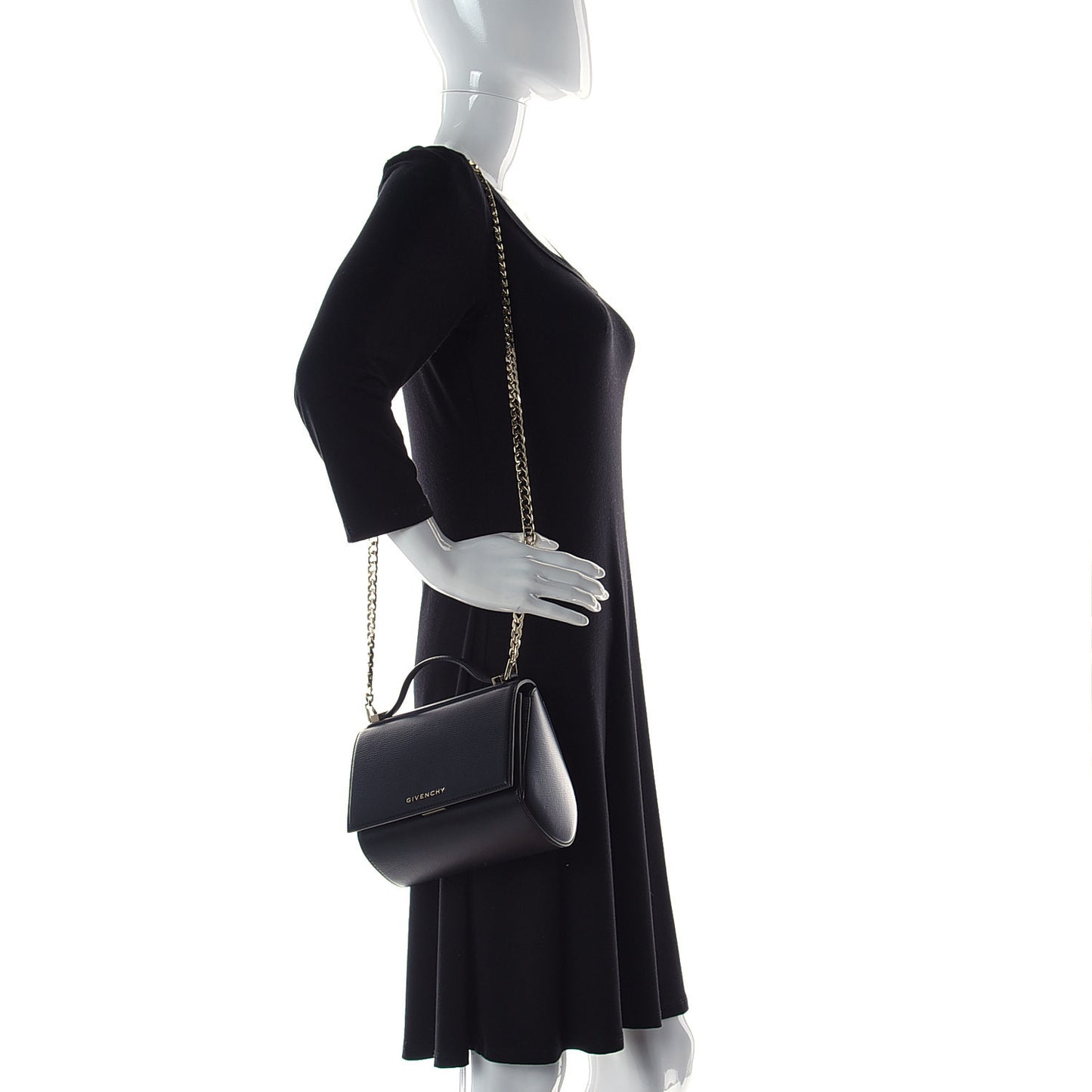 Textured Calfskin Mini Pandora Box Chain Crossbody Bag Black