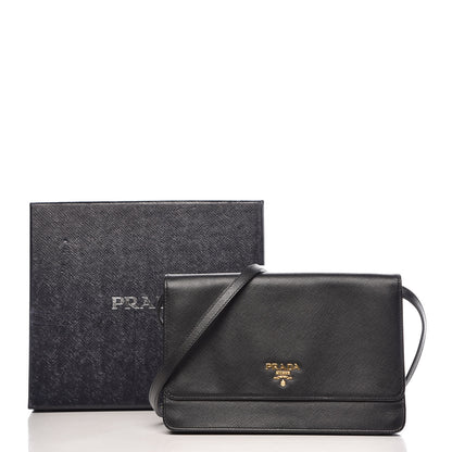 Prada Saffiano Metal Flap Wallet With Strap Black 14 of 14