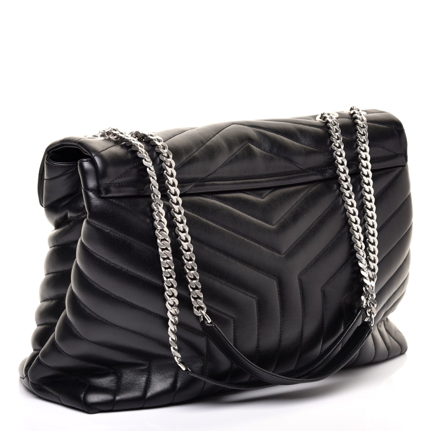 Calfskin Y Quilted Monogram Large Loulou Chain Satchel Black
