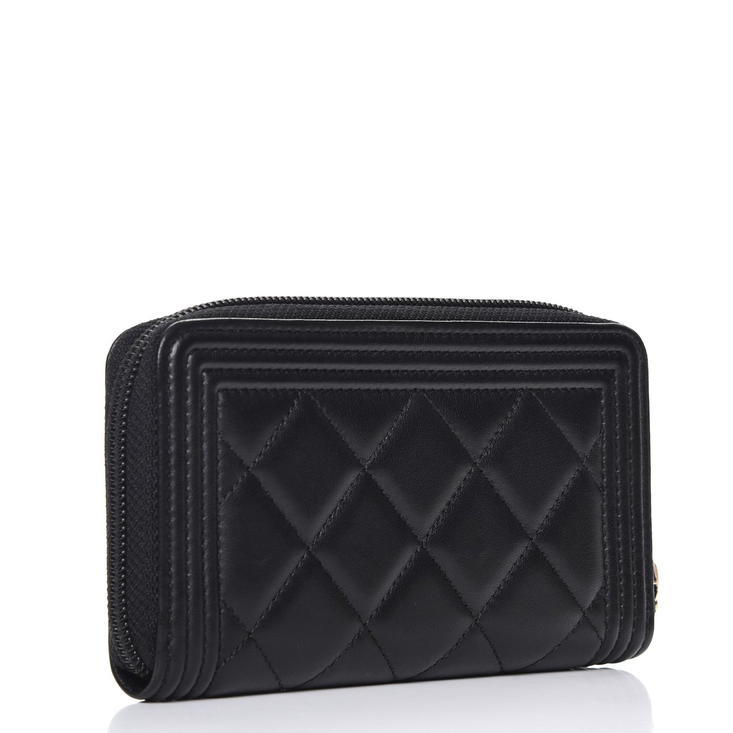 Lambskin Quilted Small Boy Zip Around Wallet Black