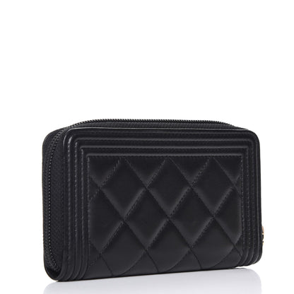 Chanel Lambskin Quilted Small Boy Zip Around Wallet Black 3 of 9