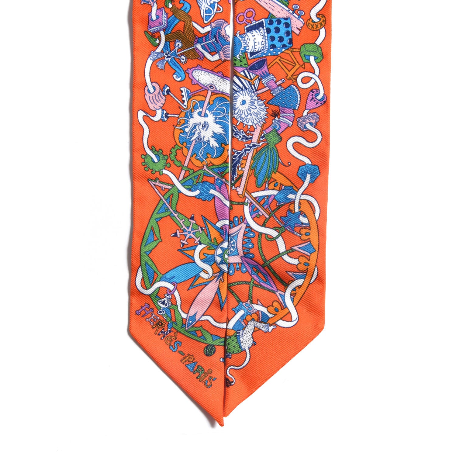 Hermes Silk La Folle Parade Twilly Orange Bleu White 4 of 6