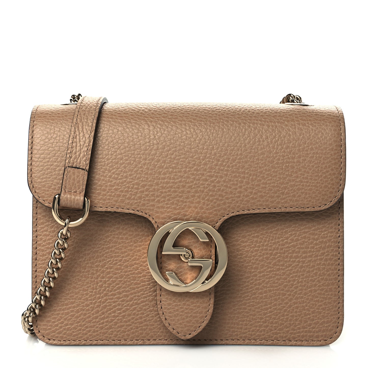 Dollar Calfskin Interlocking G Shoulder Bag Camelia