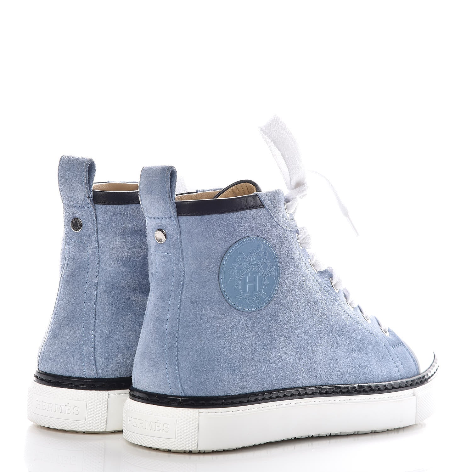 Hermes Chevre Velours Womens Jimmy High Top Sneakers 37 Bleu Glacier Black 4 of 9