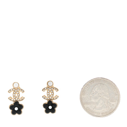 Chanel Crystal Pearl CC Flower Earrings Black Gold 2 of 5